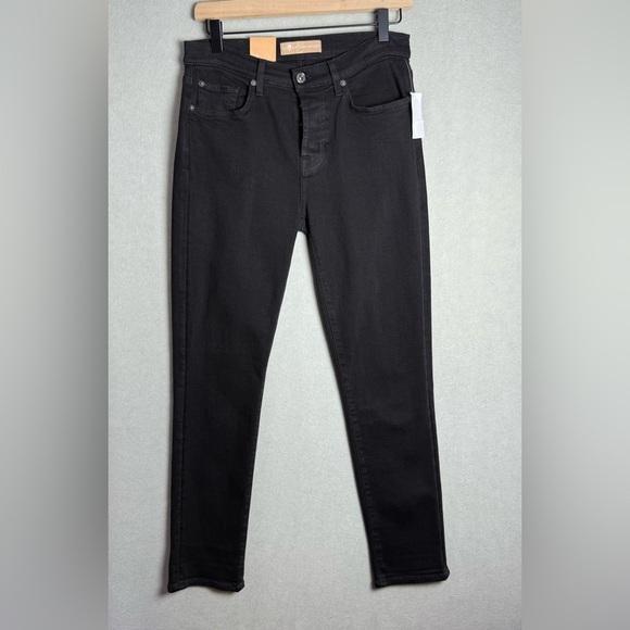 7 For All Mankind Womens Josefina Boyfriend Jeans Black Denim Button Fly size 25 - Picture 1 of 15